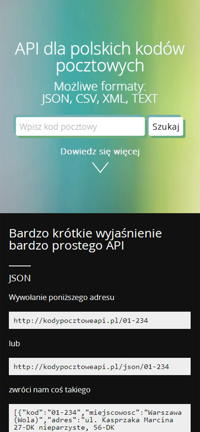 API dla polskich kodów pocztowych
