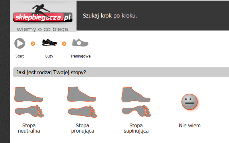 Sklep Biegacza - szukanie produktów krok po kroku