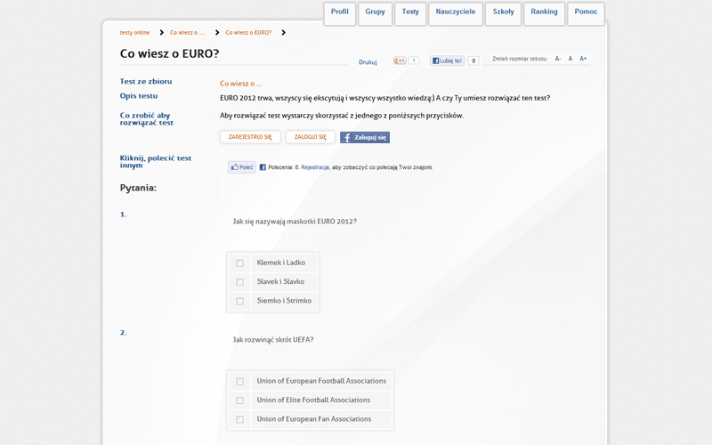 Portal edukacyjny Dydacto - przykładowy quiz