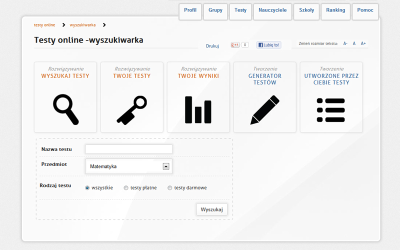 Portal edukacyjny Dydacto - wyszukiwarka testów