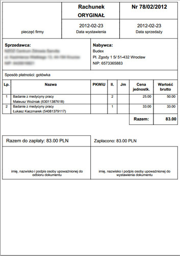 Kartoteka pacjentów - wygenerowana recepta