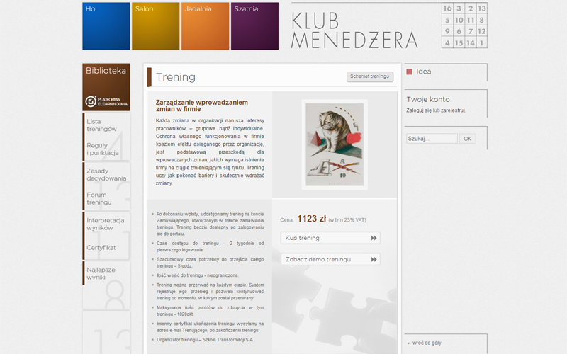 Platforma Elearningowa - strona startowa treningu