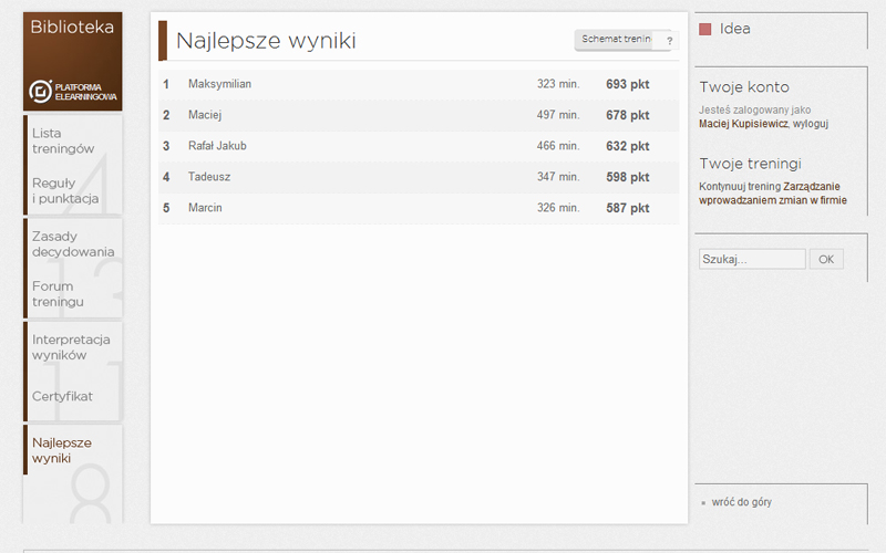 Platforma Elearningowa - lista wyników