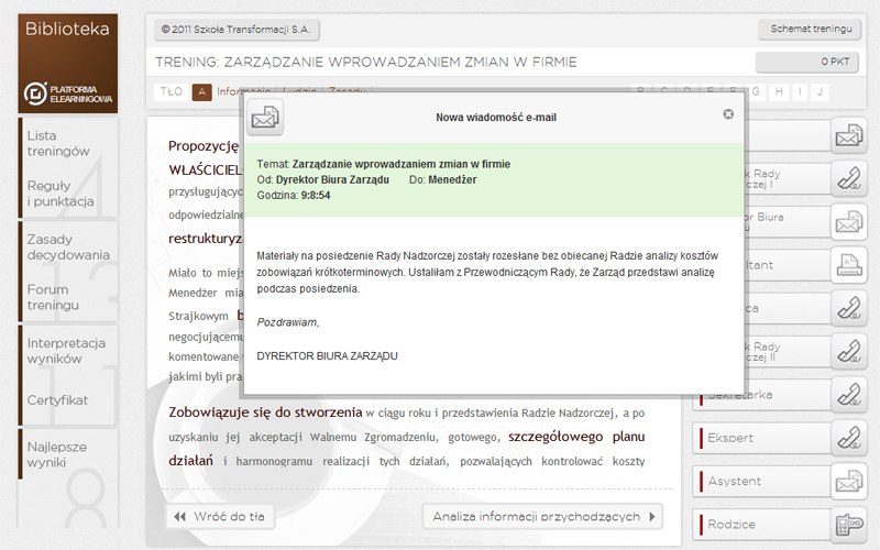 Platforma Elearningowa - przeglądanie wiadomości o innych potencjalnych graczy