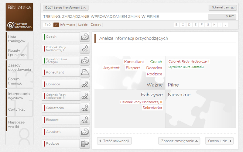 Platforma Elearningowa - wybór prawidłowych rozwiązań metodą przeciągnij-upuść