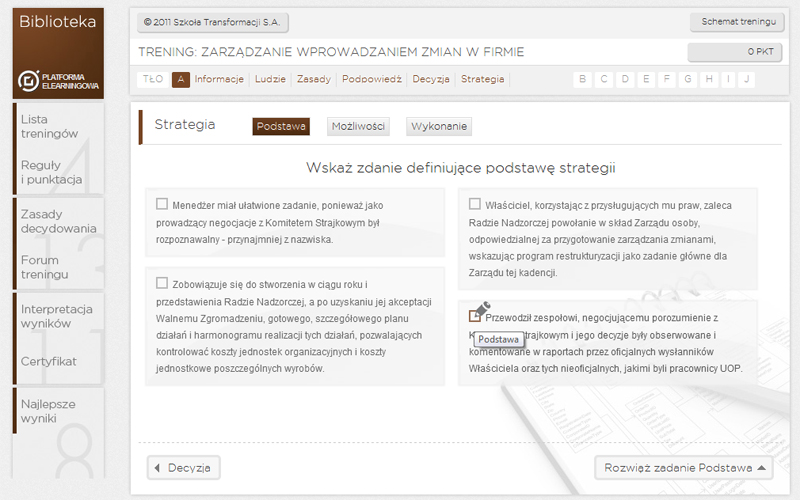Platforma Elearningowa - wskazywanie poprawnych zdań