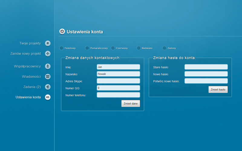 Zamawiacz Internetowy - ustawienia konta